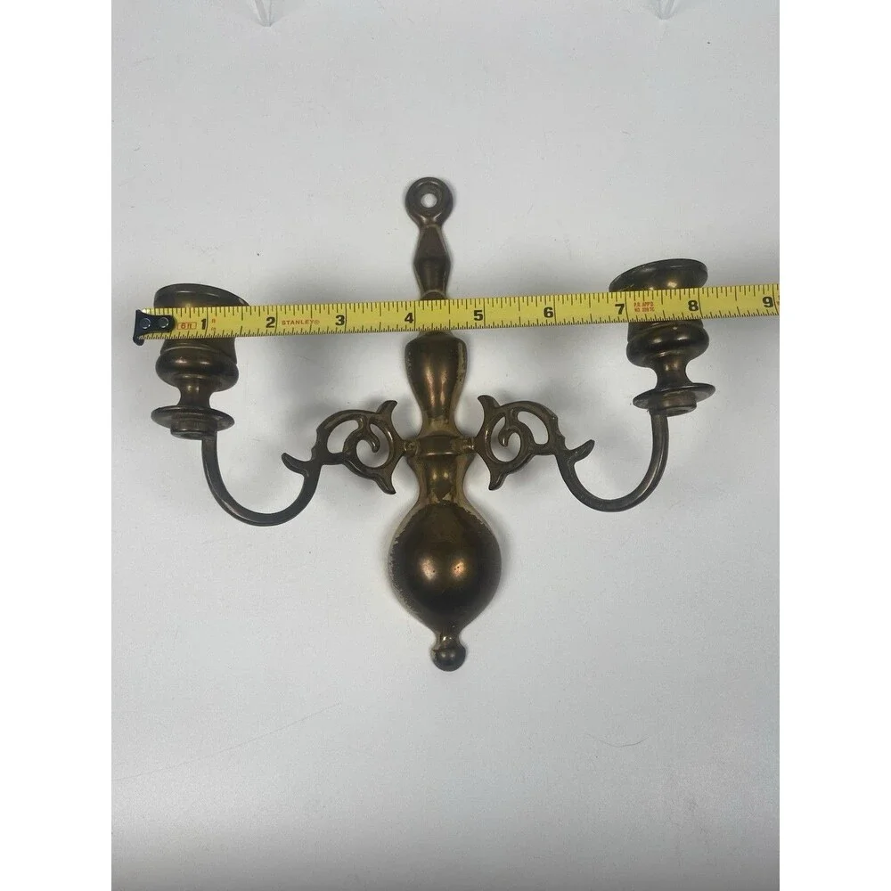 Double Candle Holders Brass 2 Arm Wall Sconce Made In England Vintage Old Brass